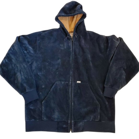 Vintage Carhartt Mens Velour Hooded Jacket Blue Sz XL Made In‎ USA Fleece Lined